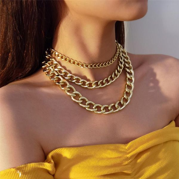 

punk cuban aluminum chunky chain necklace multilayer exaggerated hip hop big thick link choker necklace women men crazy jewelry, Silver
