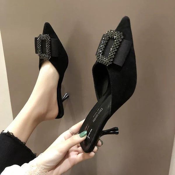 

slippers rhinestone high heels mules women's shoes fs21s35, Black