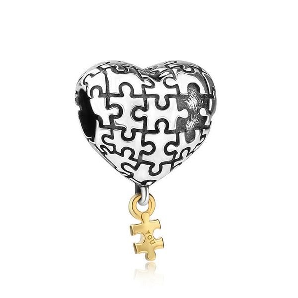 

sterling silver 925 jewelry original puzzle love shaped beaded charm american simple accessories bracelet diy loose beads female, Black