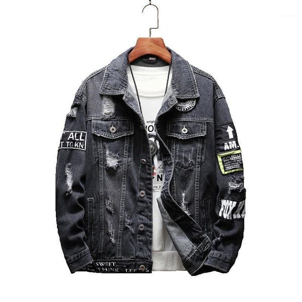 

mens jackets and coats black holes denim coats new fashion men spring autumn loose casual jean jackets outwear denim1, Black;brown