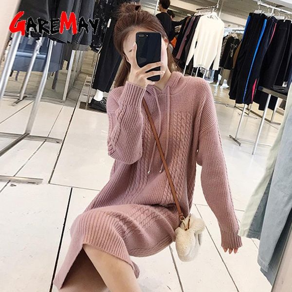 

autumn warm twisted hooded knitted dress for women knitting sweater dresses female 2020 winter casual women's sweater dress1, Black;gray