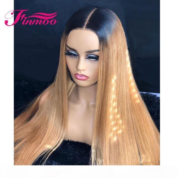 

straight 1b 27 honey blonde lace front human hair wigs for women peruvian remy ombre human hair wig pre plucked brown wig 150%, Black;brown