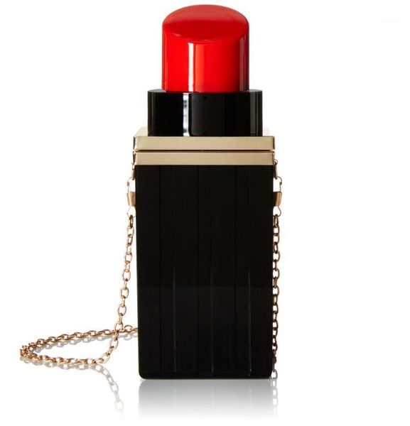 

evening bags women acrylic black white chain shoulder bag lipstick shape clutches purses clutch vintage elegant handbag1