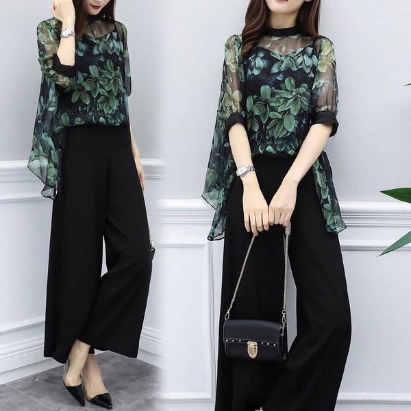 

spring summer women 2 two piece set female polka dot + wide leg pants suits outfits lady plus size 3xl slim tracksuit f1311, White