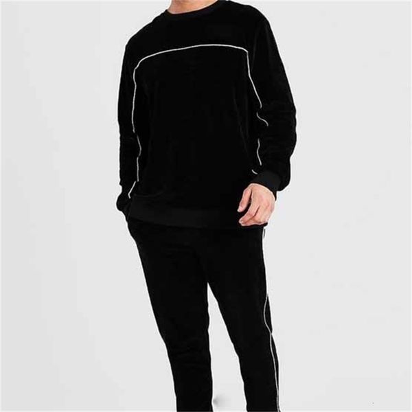 

man velour sweater tracksuit with piping8uy, Black