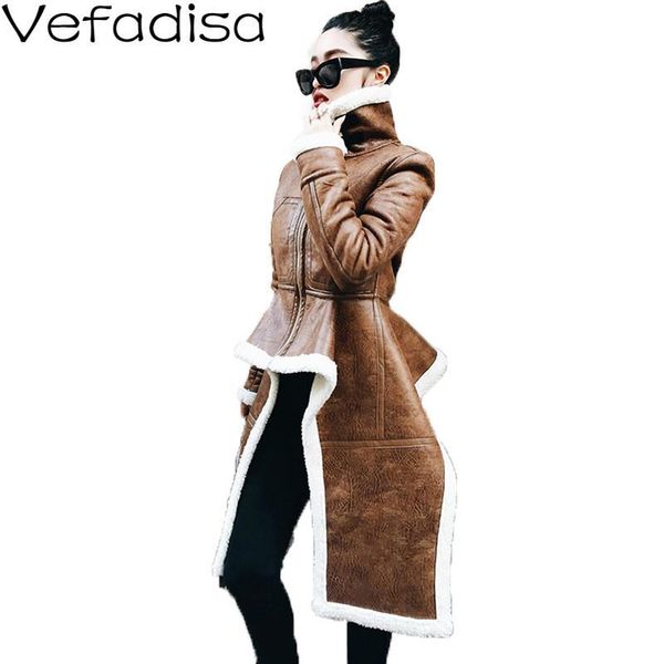 

vefadisa winter irregular leather coat thick solid casual turtleneck leather coat zipper slim woman 2020 qyf800, Black