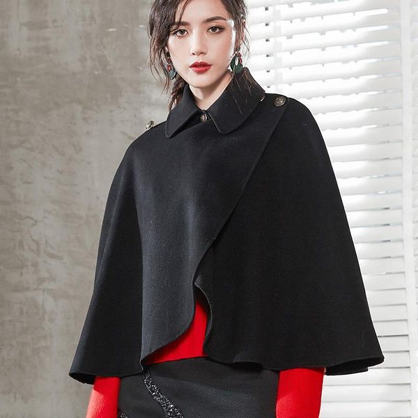 

2020 new autumn women fashion slim wool cloak female solid color coat ladies lapel short jacket girls outwear1, Black
