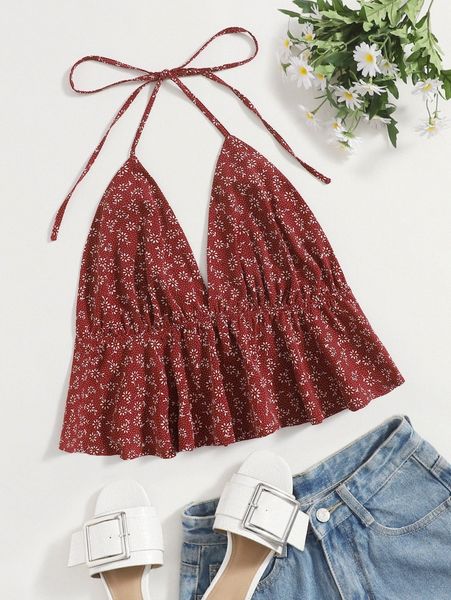 

ditsy floral tie back halter c2sz#, White