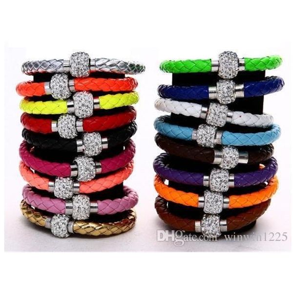 

17colors new pu leather & cz mix disco crystal magnetic clasp bracelet ing, Silver