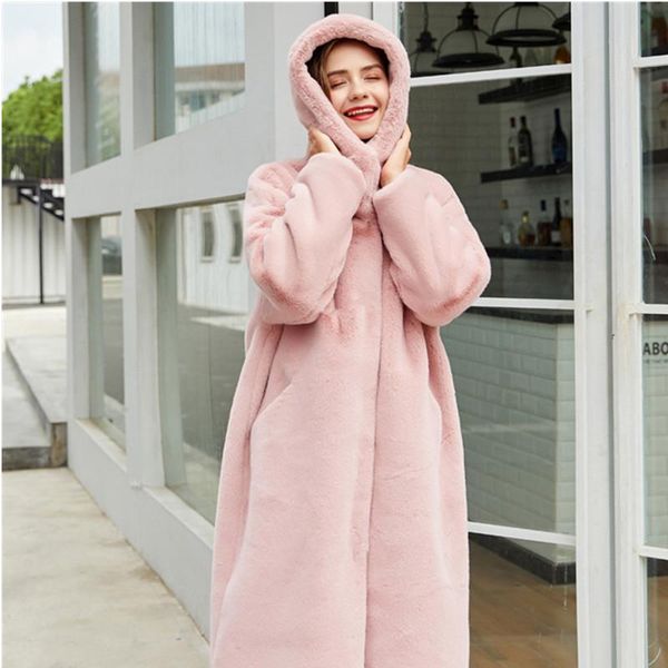 

women's fur & faux women jacket coat mink fleece long plush oversized warm candy color outwear overcoats winter, Black