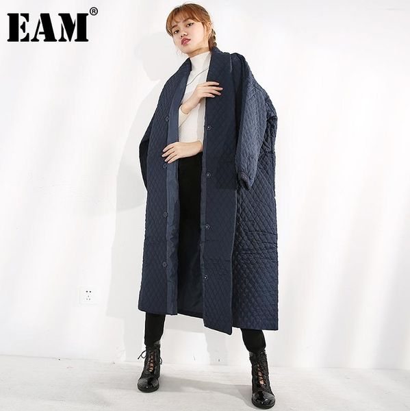 

eam] big size long warm cotton-padded coat long sleeve loose fit women parkas fashion tide new autumn winter 2020 wth1217, Black