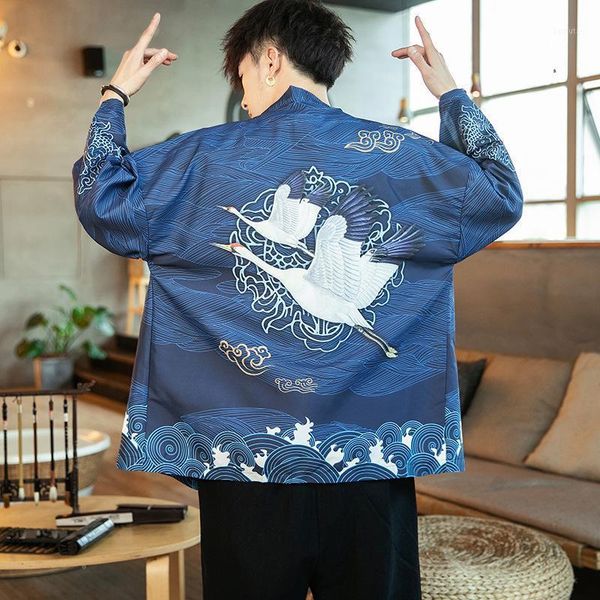

men robe full sleeve japan shirt kimono haori jacket harajuku koi dragon print oriental cusual loose oversize fashion outfits1, Red