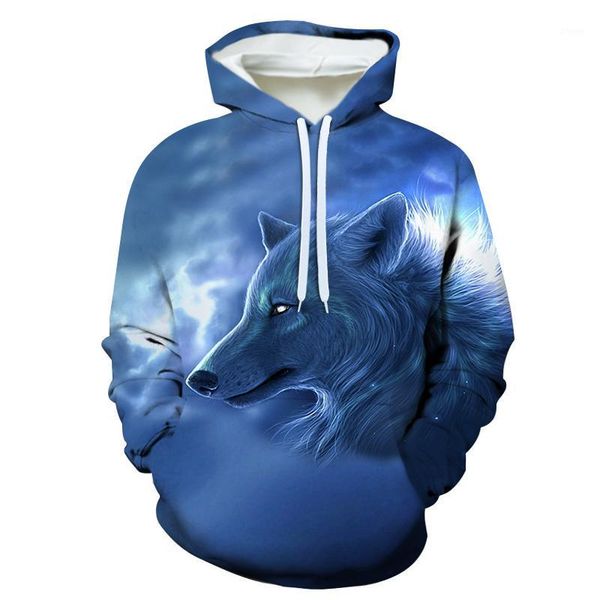 

3d sweatshirts night wolf hoodies with hat print unique autumn winter loose thin hooded hoody 1, Black