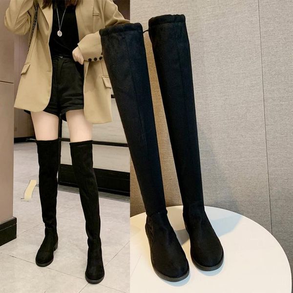 

boots women's winter thigh high fashion over the knee black plush women autumn and shoes 2021