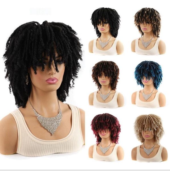 

african small curly hair headcover african tube curl hollow curl small dirty braid headcover multicolor 6 inches, Black