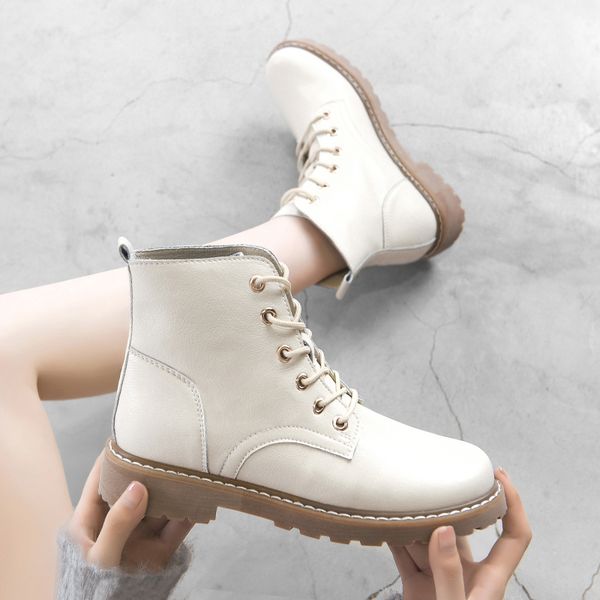 

2021 the new new mode winter women lace up ankle female leather boots kugk, Black