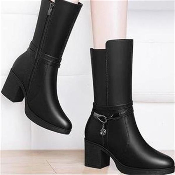 

boots women's 2021 winter high-heeled riding womens thick heel round fashion shoes platform women snow, Black