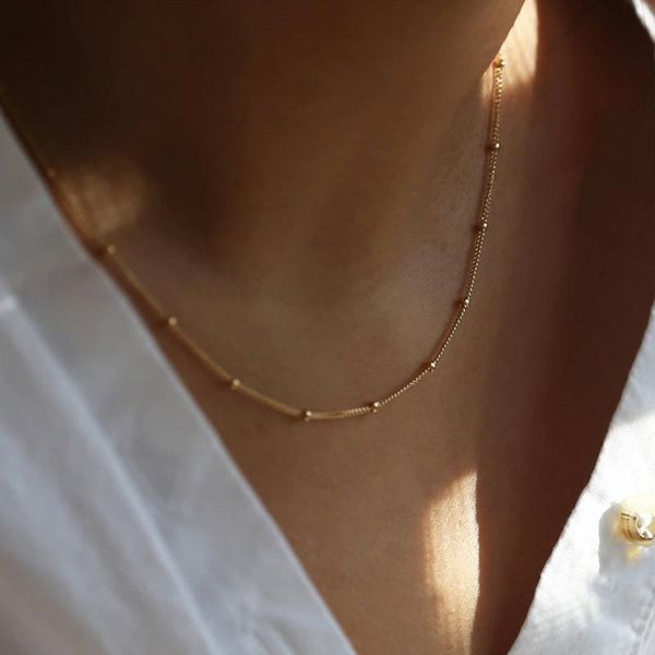 

satellite dainty beaded chain necklace women minimalist simple necklace mother's day jewelry gift for mom, Silver