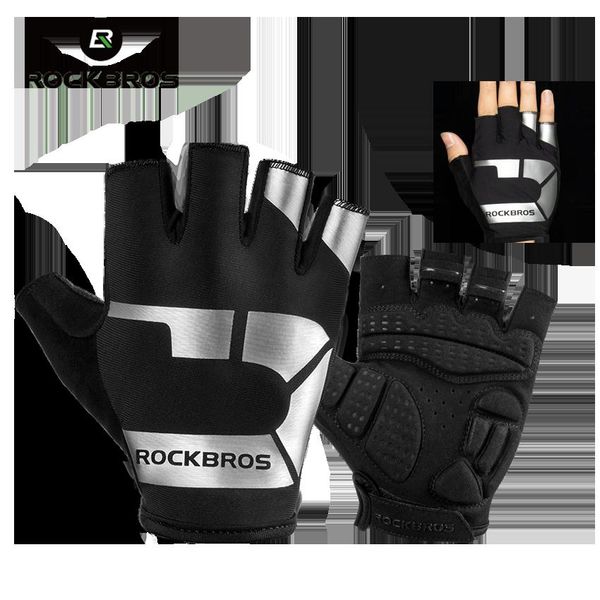 

rockbros cycling gloves half finger shockproof wear resistant breathable mtb road bicycle gloves men women sports bike equipment wmtvfp, Black