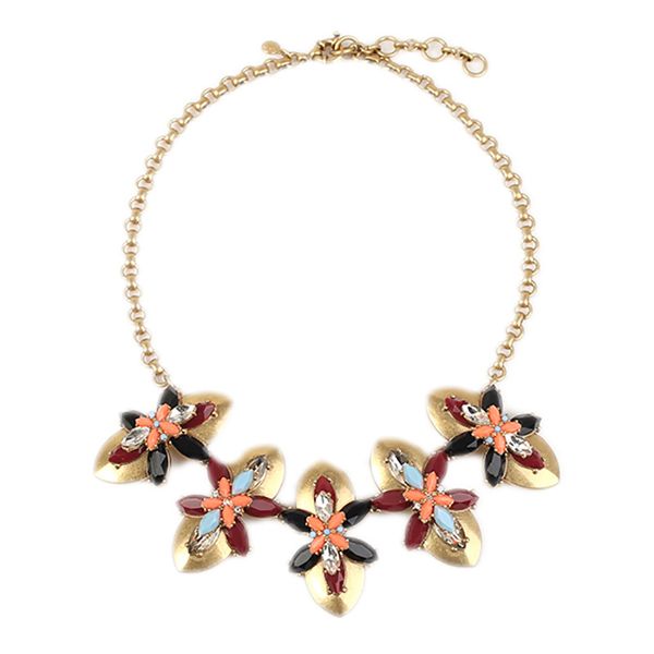 

american european and retro-colored gem fashion flower dress necklace 8m0j, Silver