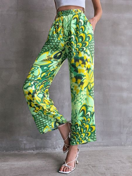 

floral print wide leg pants g6zo#, Black;white