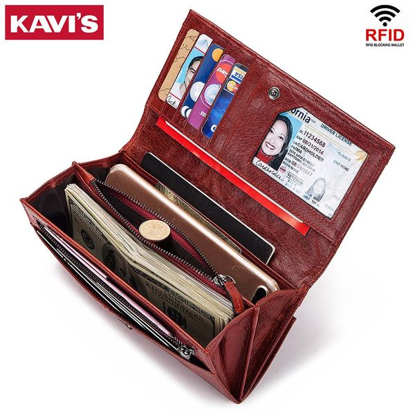 

kavis 100% genuine leather women wallet long female coin pursehandbag clutches money bag laydies cell phone handy bags walet, Red;black
