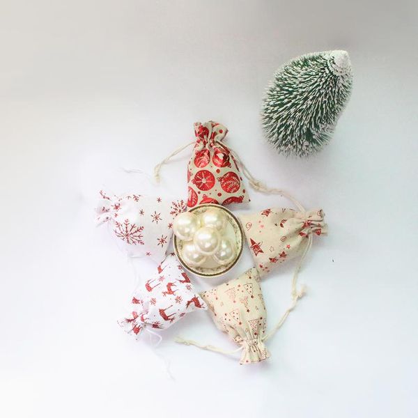 

santa sachet 10pcs/lot factory direct sale christmas present organizer pouches gold printing natural cotton gift bag can bbygur