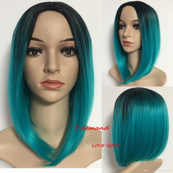 

women ombre short natural straight wig stylish lady brown synthetic hair full wigs beauty (color: brown, Black