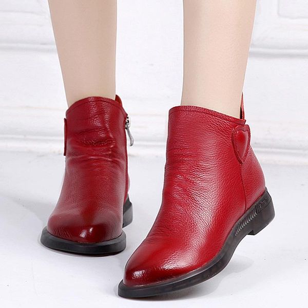 

autumn women ankle boots genuine cow leather round toe zipper platform low heels flat basic ladies shoes zapatos de mujer1, Black