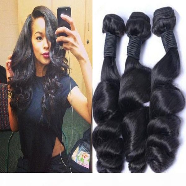 

8a brazilian indian peruvian malaysian virgin hair loose wave 3 bundles human hair loose curly human hair weave, Black