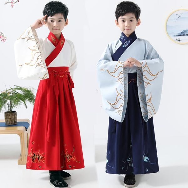 

ancient hanfu kids dance costume folk dress for boy traditional chinese clothes style festival outfits fancy stage dn49241, Black;red