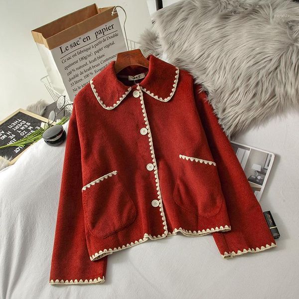 

sweet cute doll collar cardigan sweater women's autumn new korean style student loose long-sleeved woolen coat, Black;brown
