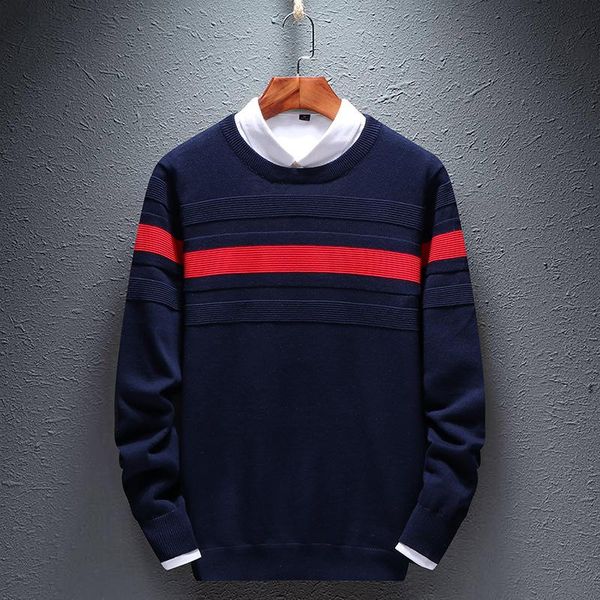 

men's sweaters 2021 simple sweater autumn and winter cotton linen o-neck stripe, White;black