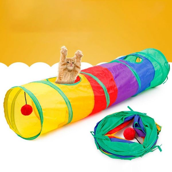 

cat toys 8 color funny pet tunnel play rainbown brown foldable 2 holes kitten toy bulk cave
