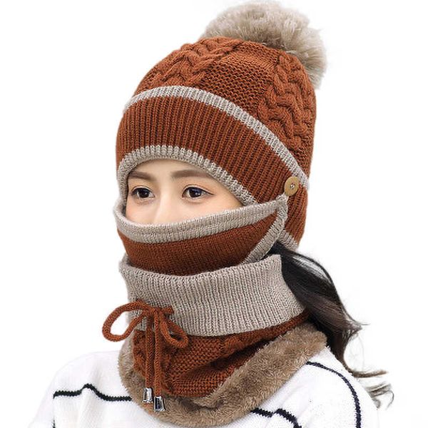 

7 styles knitted hat + scarf + mask 3 piece suit knitted costume cap winter soft warm girls beanies more, Black;white