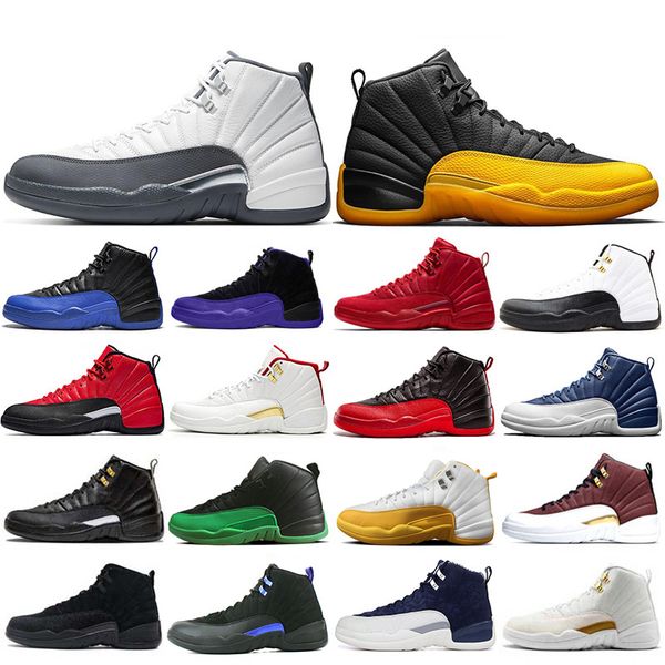 

12 12s mens basketball shoes indigo university-gold bulls flu game wings 12s reverse taxi game royal sports trainers sneakers shoes 7-13, White;red