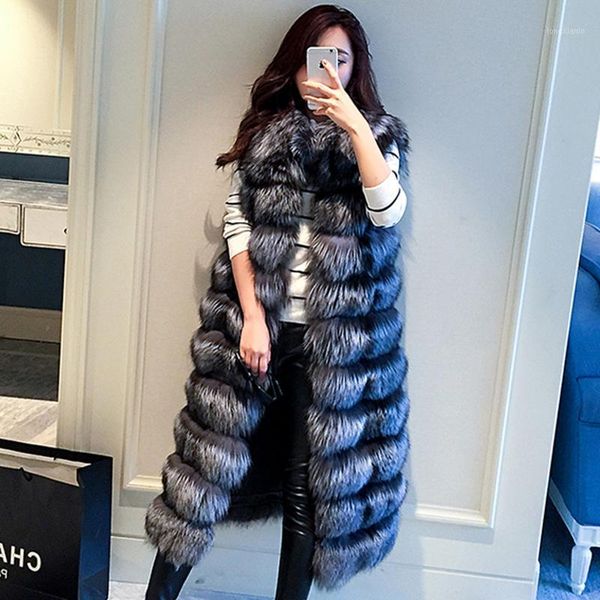 

2020 autumn winter high-quality fluffy imitation fur vest women long vest casual fur coat lengthened plus size xxxxl women's1, Black