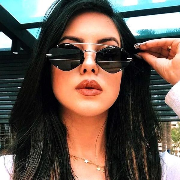 

vintage rhombus rimless sunglasses women punk metal hexagonal sun glasses for men polygon ultralight eyewear silver oculos uv400, White;black