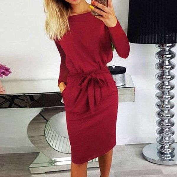 

casual dresses 2021 autumn midi party dress women loose plus size female knee length long sleeve ladies with blet, Black;gray