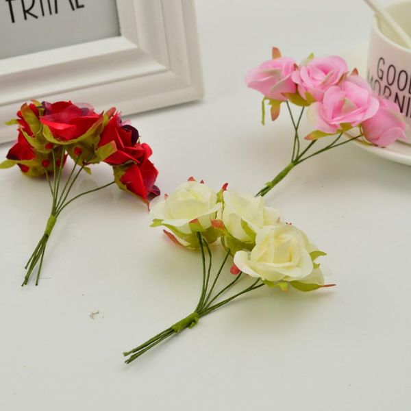 

6pcs silk roses for wedding banquet decoration diy handmade wreath scrapbooking artificial flowers for home f bbyhpc