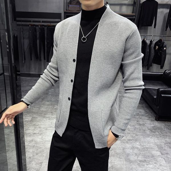 

2019 autumn & winter new arrival sweater cardigan men's new loose casual long knit shirt men's solid color sweater, White;black