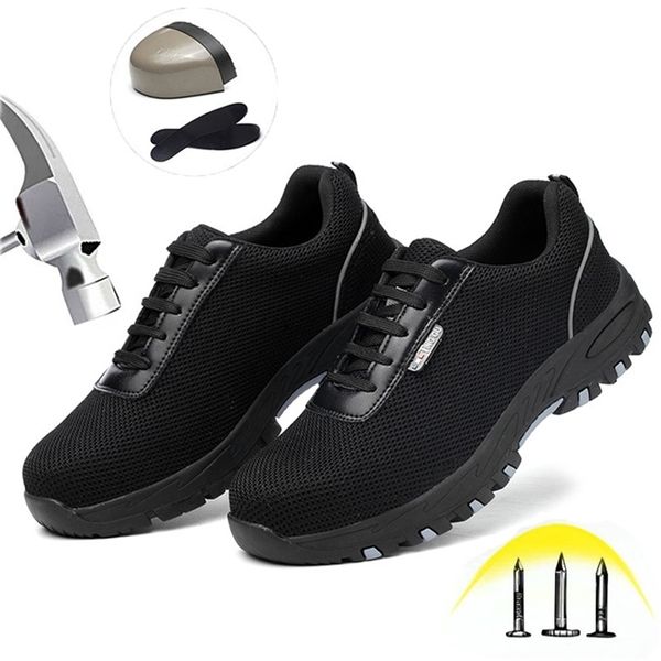 

mesh breathable safety shoes with steel toe cap men indestructible puncture proof non-slip wear resistant casual wrok boots y200915, Black;brown
