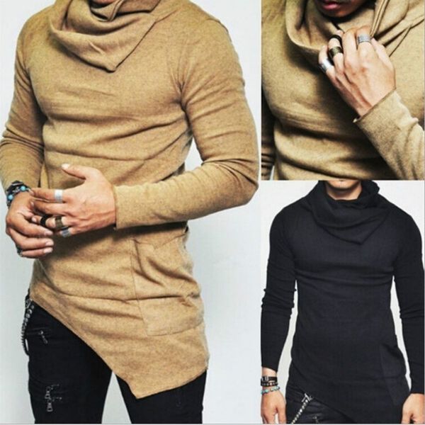 

zogaa high turtlenecks irregular design casual solid pullovers male sweater cotton clothing scrs, Black