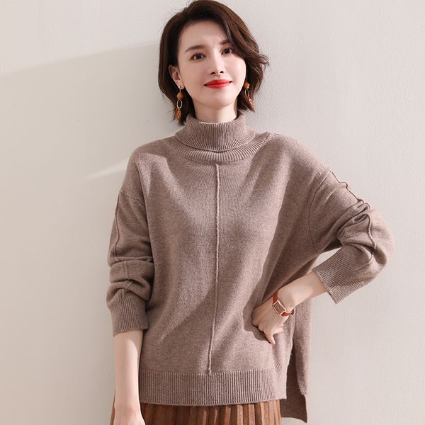 

women's jersey 2020 new winter double thickening loose turtleneck high cashmere female sleeve long casual knitted sweater 6 jumpy color, White;black