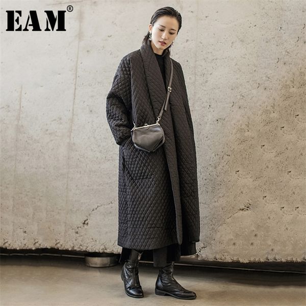 

[eam] black long big size warm cotton-padded coat long sleeve loose fit women parkas fashion tide new spring autumn wth120 201217
