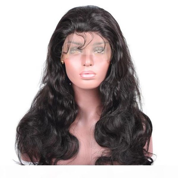 

1b body wave human hair european virgin remy hair 150 heavy density lace front wig part, Black;brown