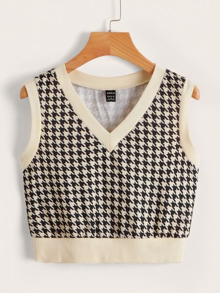

houndstooth v neck tank z0pd#, White