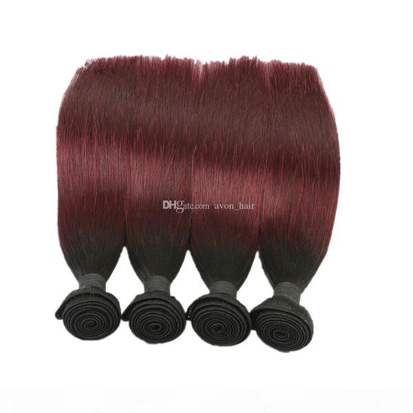 

double wefted two tone silky straight human hair wefts 1b 99j virgin human hair silky straight weaves extensions 4pcs 400g, Black