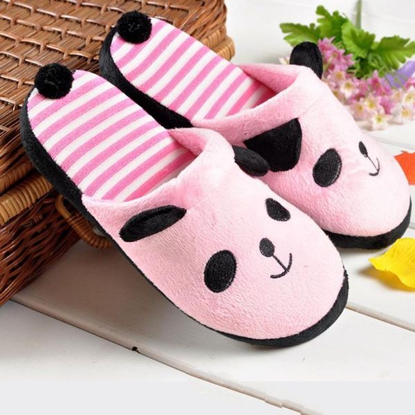 

slippers women winter warm home cartoon panda non-slip men indoor floor bedroom lovers couple plush shoes, Black