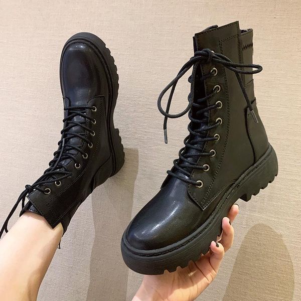 

boots women's spring and summer thin breathable ins2021 new versatile british style heavy bottom motorcycle short boots, Black